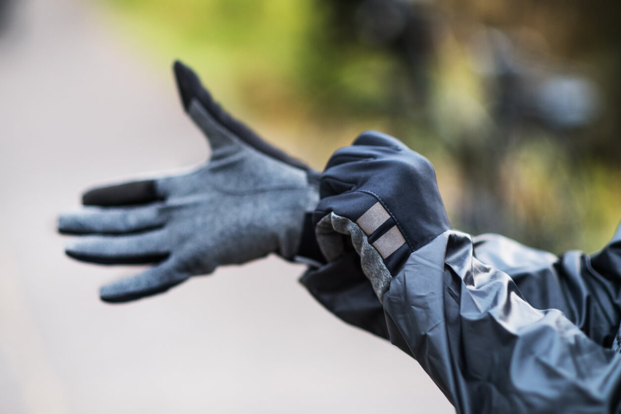 Grey gloves for cycling during spring